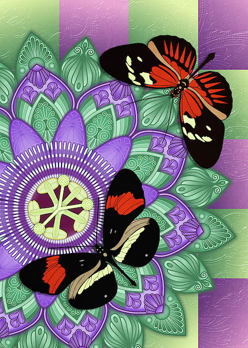 Passion Flower Mandala with Butterflies by Debi Dalio Passion Flower Mandala with Butterflies by Debi Dalio